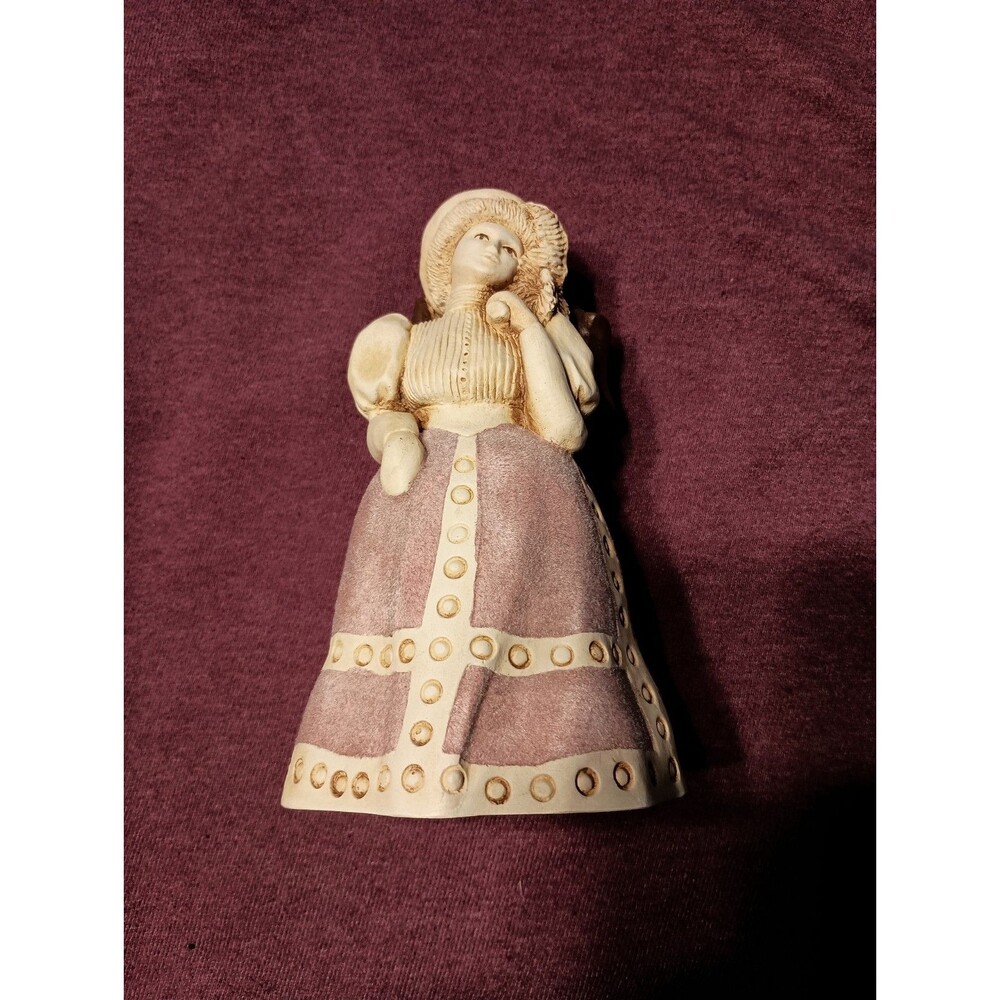 Unique Vintage Lady Handcrafted Bell by Marty Sculpture Flocked Dress